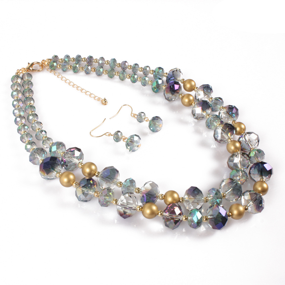 Vintage style simple crystal multi-layered necklace