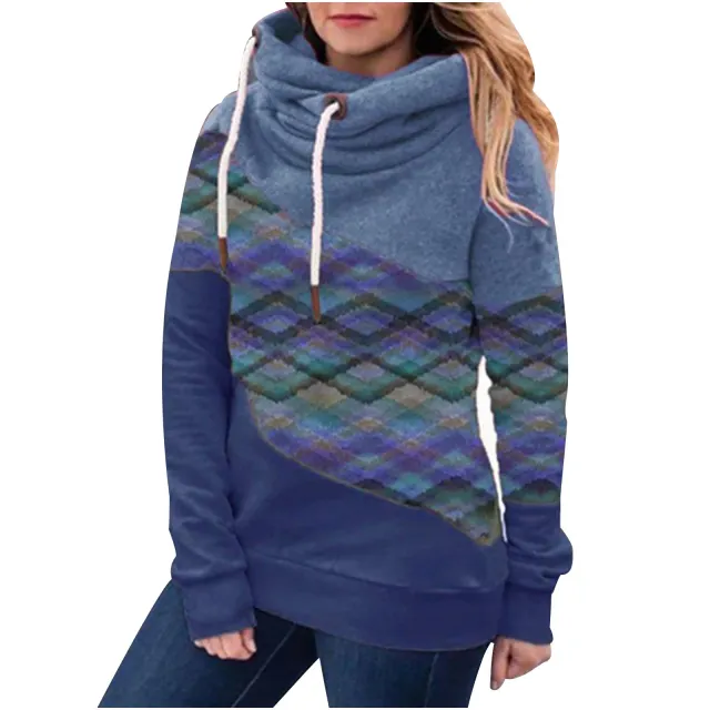 Stitching hooded women's sweater Blue - Shop at LoveMi