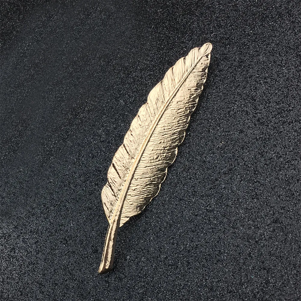 Metallic gold Feather Brooch for men - Gold