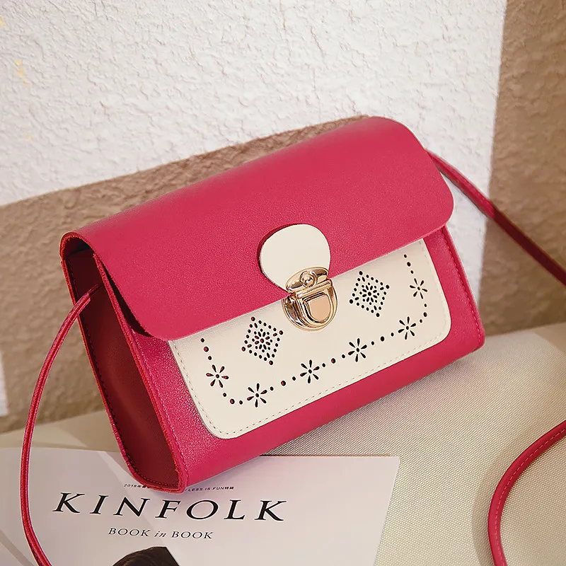 Small square bag double color matching shoulder bag - Red