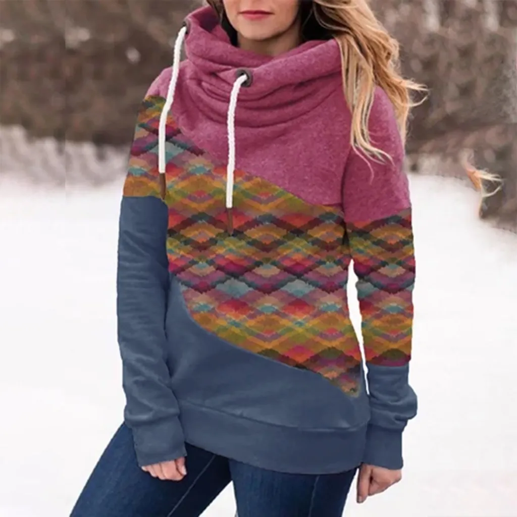 Stitching hooded women's sweater - Red