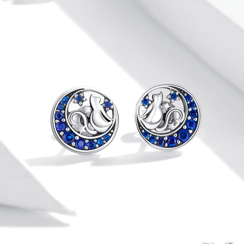 Moon Cat S925 sterling silver earrings