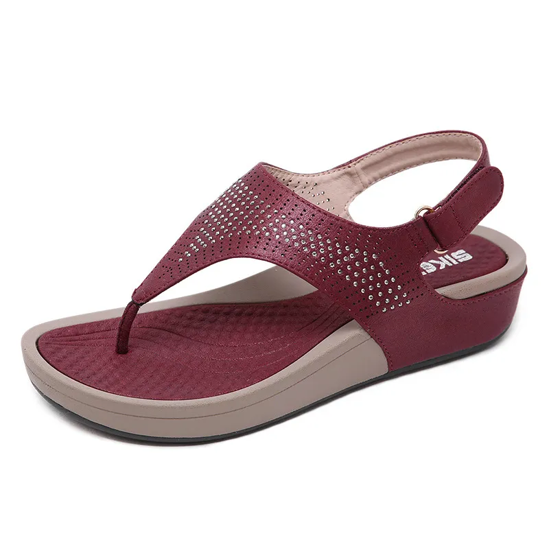 Muffin and Rhinestone Velcro Sandals - Red