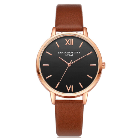 PU leather strap rose gold fashion casual fashion watch ladies black dial watch female models