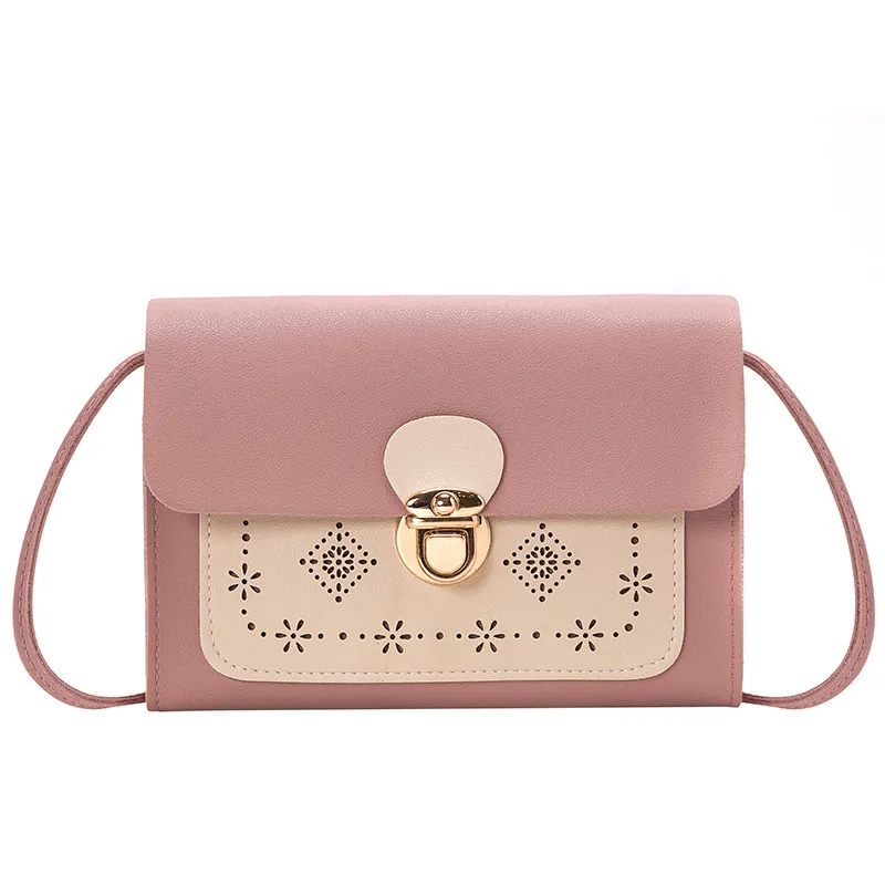 Small square bag double color matching shoulder bag - Pink