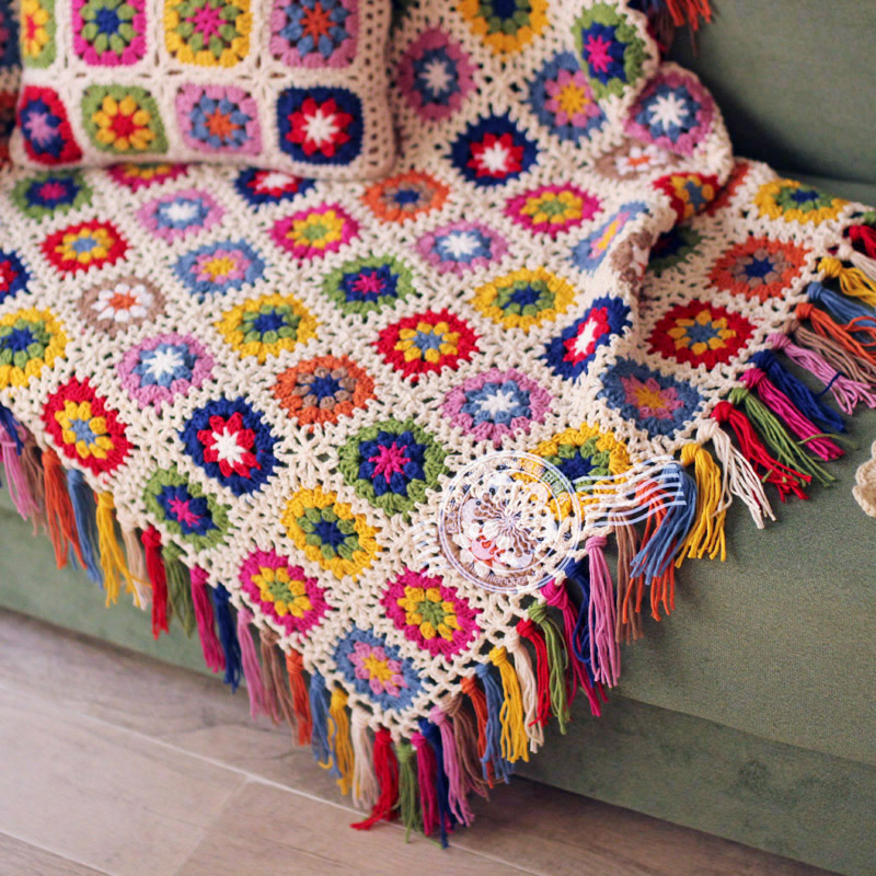 Forest tassel blanket hand crochet flower garden tablecloth — foto 4