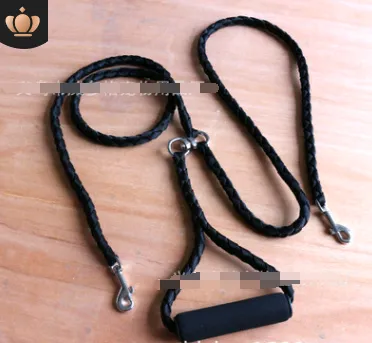 Pet supplies hand knitted handles double headed traction rope to pull two dogs Black - Shop at LoveMi