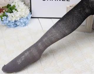 Gradient color hollow stockings anti-hook silk jacquard pantyhose lace stockings - Black