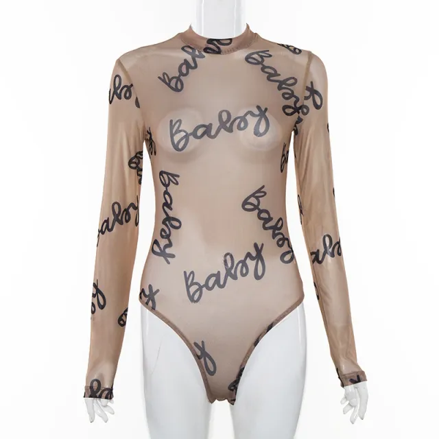 Mesh sexy slim bodysuit Khaki - Shop at LoveMi