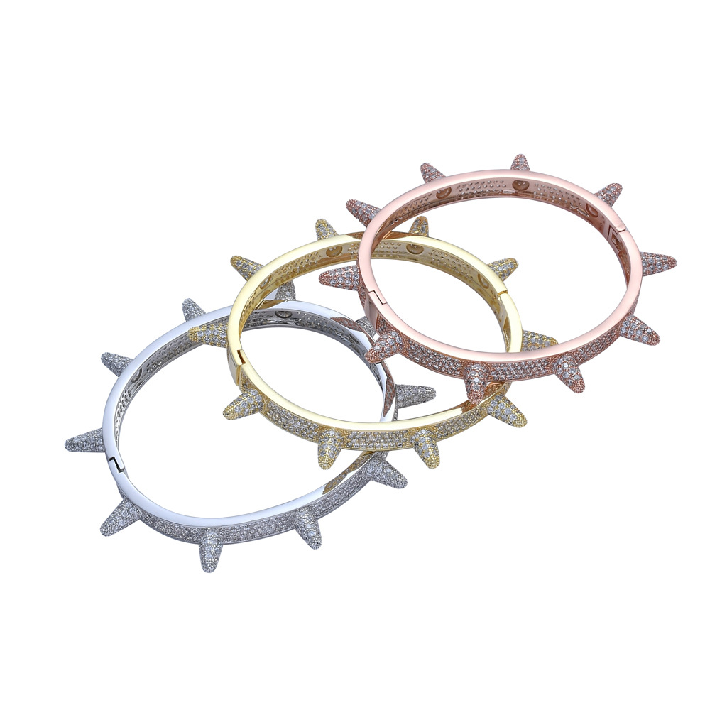 Zircon rivet punk heavy metal bracelet