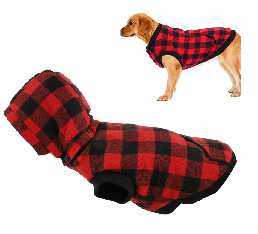 Autumn and winter plaid detachable hat thickened pet dog clothing