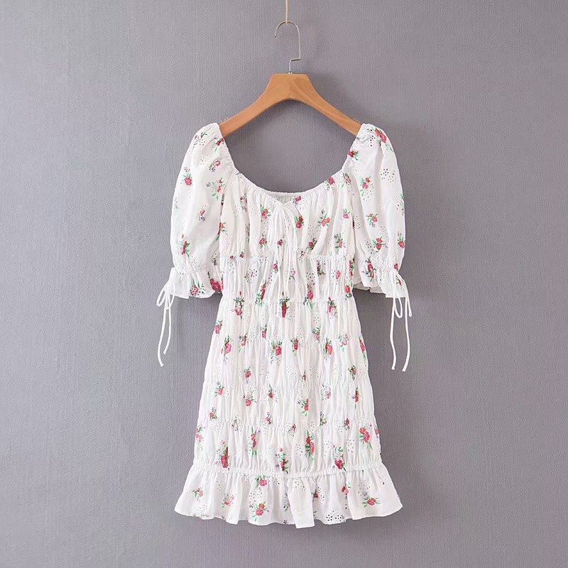 Elastic pleated Ruffle Dress