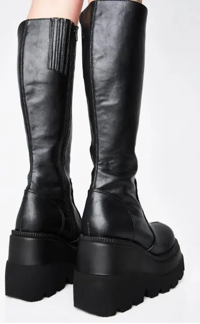 Thick soled lace up knight booties Black - Shop at LoveMi