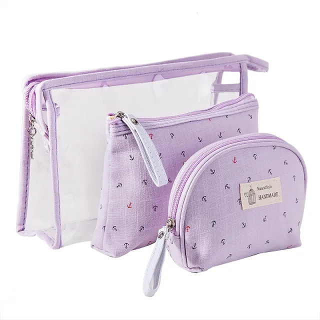 Three piece make up anchor bag Purple - Shop at LoveMi