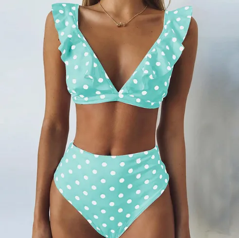 new hot Dot Floral border high waist swimsuit Beachwear swimsuit for women - Floral