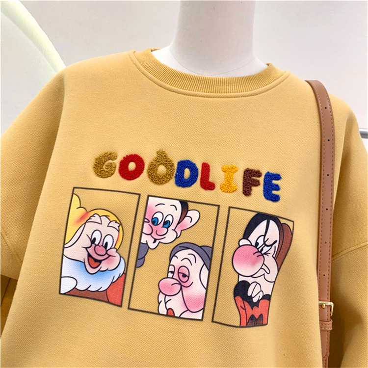 Plush thick loose cartoon round neck hoodless jacket