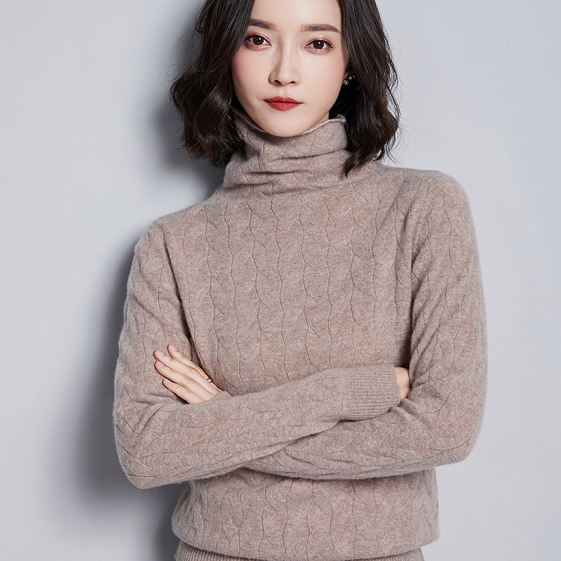 Pile neck twist sweater women slim high collar