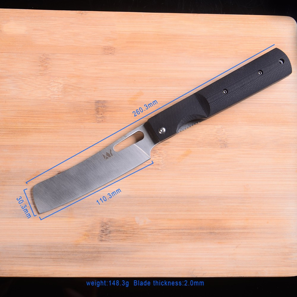 Stainless steel square folding knife with black straight handle