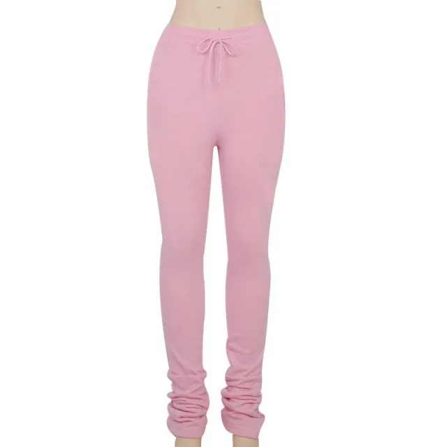 Elastic high waist pleated drawstring slacks Pink - Shop at LoveMi