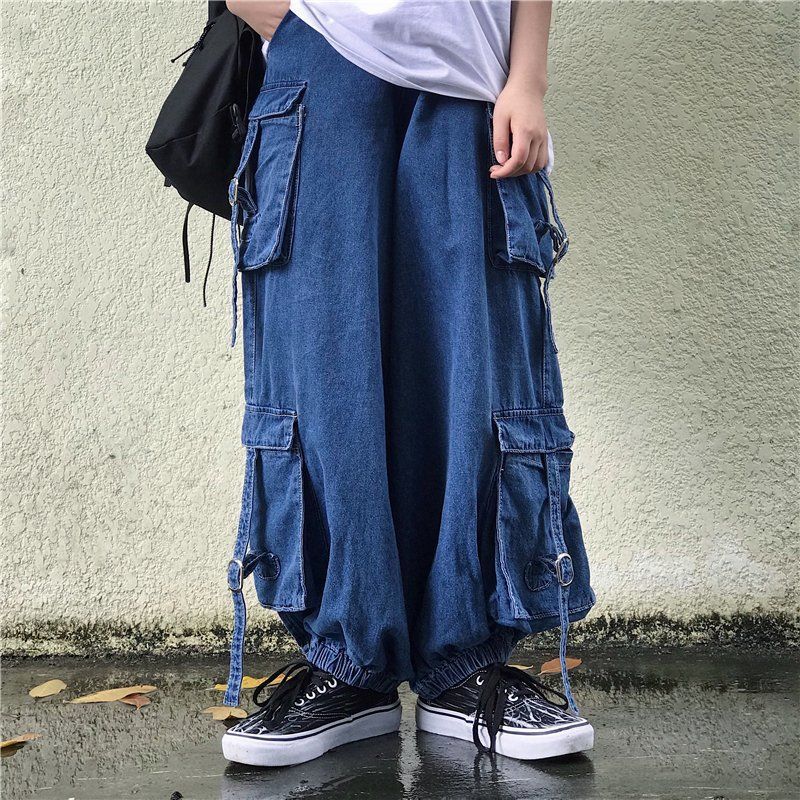 Drawstring feet look thin lazy style tooling pocket jeans