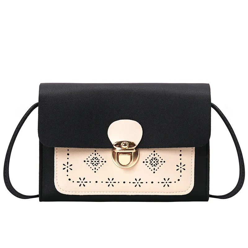 Small square bag double color matching shoulder bag - Black