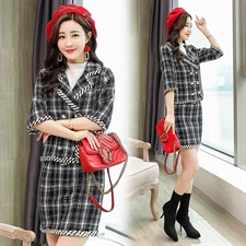 Autumn plaid casual three-quarter sleeves