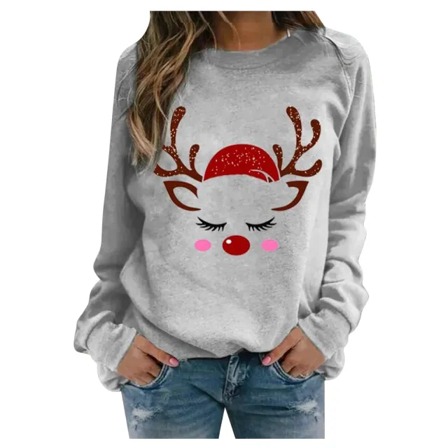 Christmas print fleece sweatshirt Deer Head Xl - Shop at LoveMi