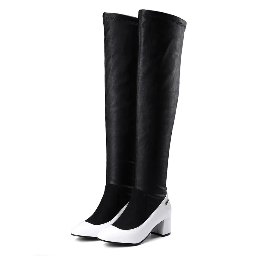 Stretch boots over the knee high heel single boot sleeve - White