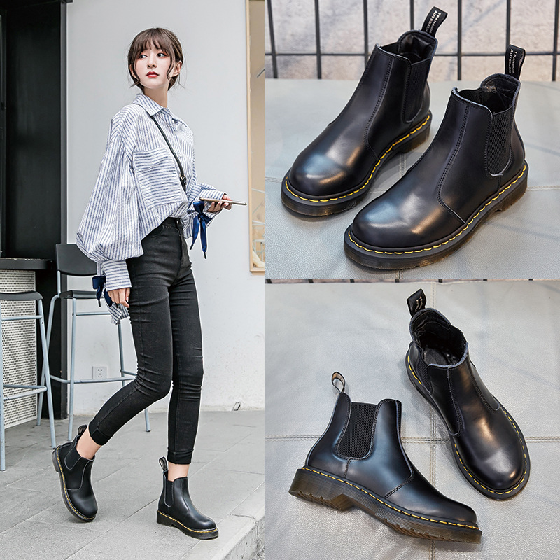 Women's leather thick casual Martin boots