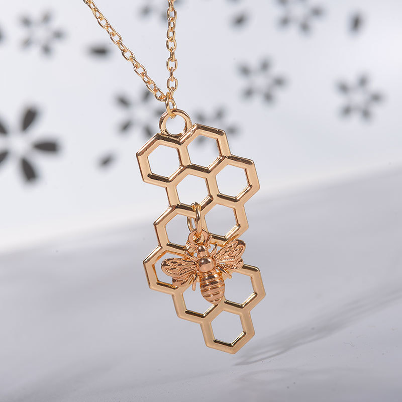 Honeycomb bee necklace pendant