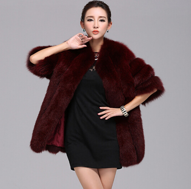new fox fur coat female long section faux fur coat female fur Jujube Red - Shop at LoveMi
