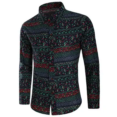 Printed leisure national style retro cotton hemp long sleeve
