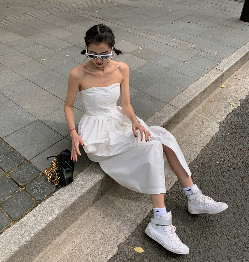 Shirt tube top waist white dress