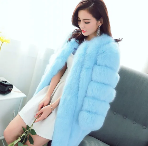 new fox fur coat female long section faux fur coat female fur Blue - Shop at LoveMi