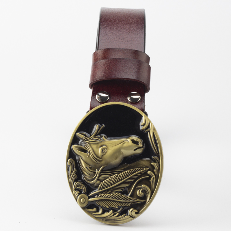 Leather horse buckle belt Red Brown - Shop at LoveMi