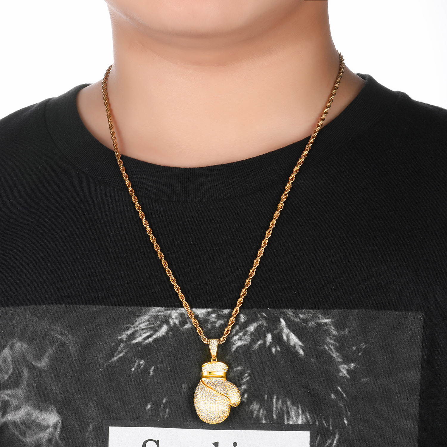 Zircon gold boxing gloves Pendant Necklace