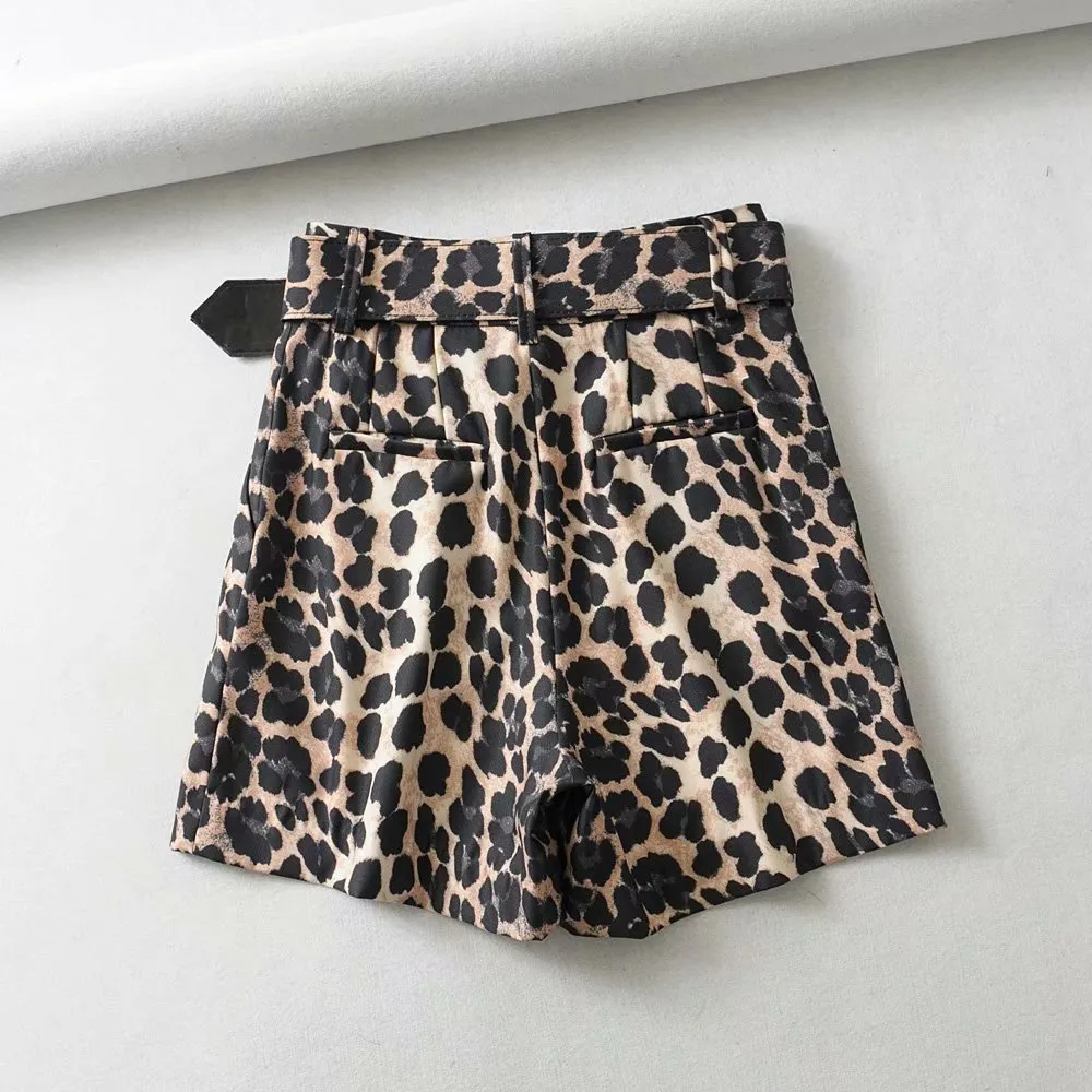 Genuine cut standard leopard print big brand tail cut standard wide-leg shorts - Leopard