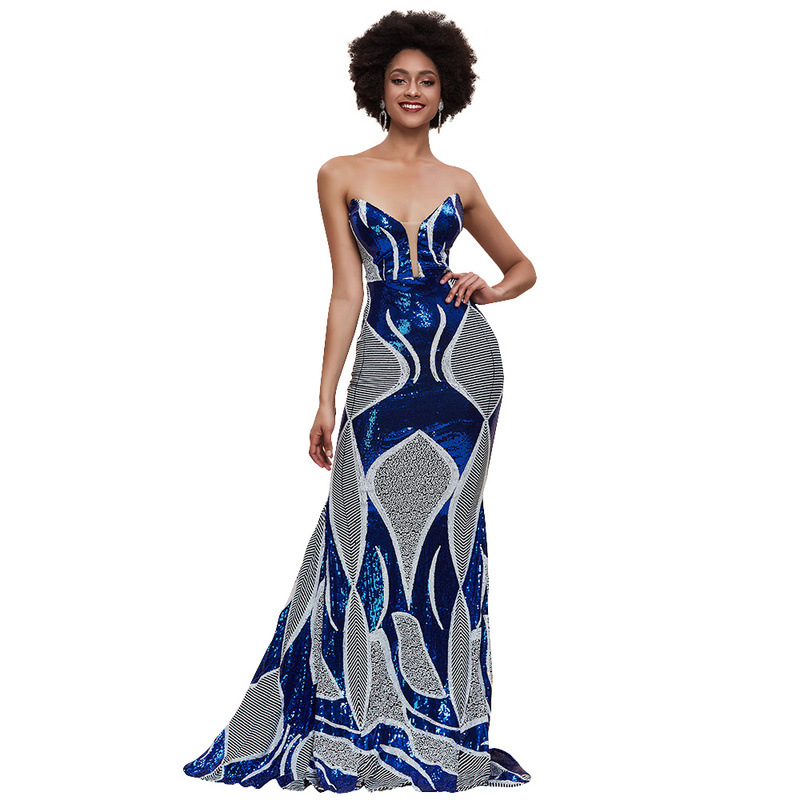 Royal blue tube top evening dress
