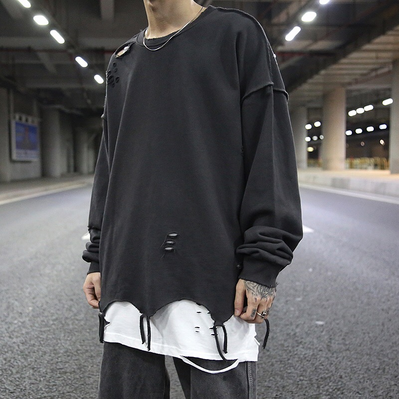 Irregular hem cat solid color sweater