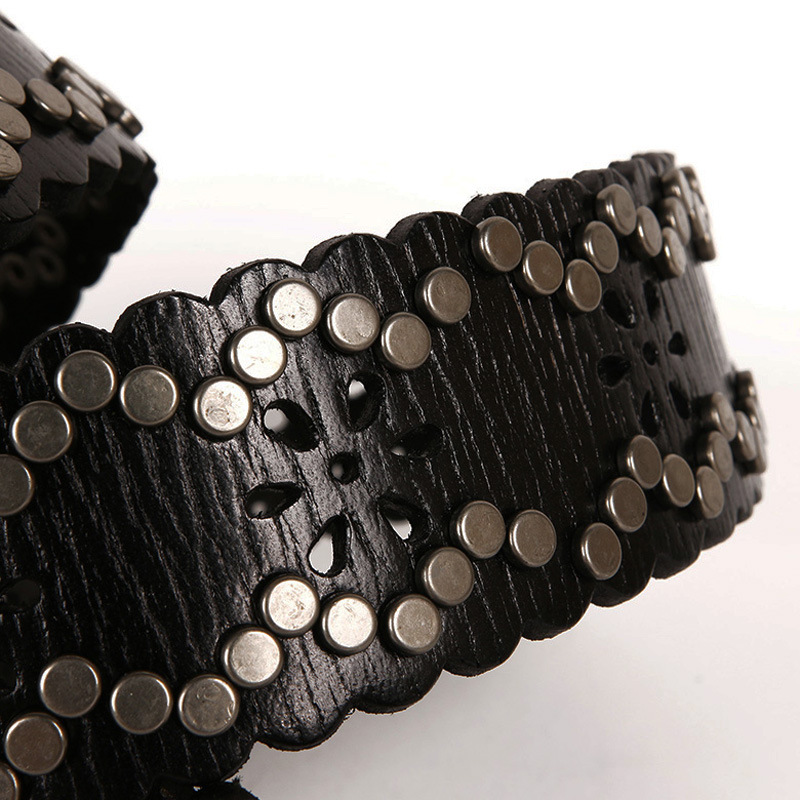 Lace rivet leather belt head layer cowhide women's belt