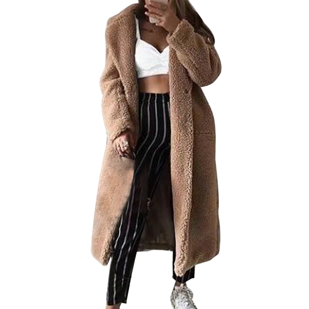 Solid color long coat faux fur coat soft plush thick