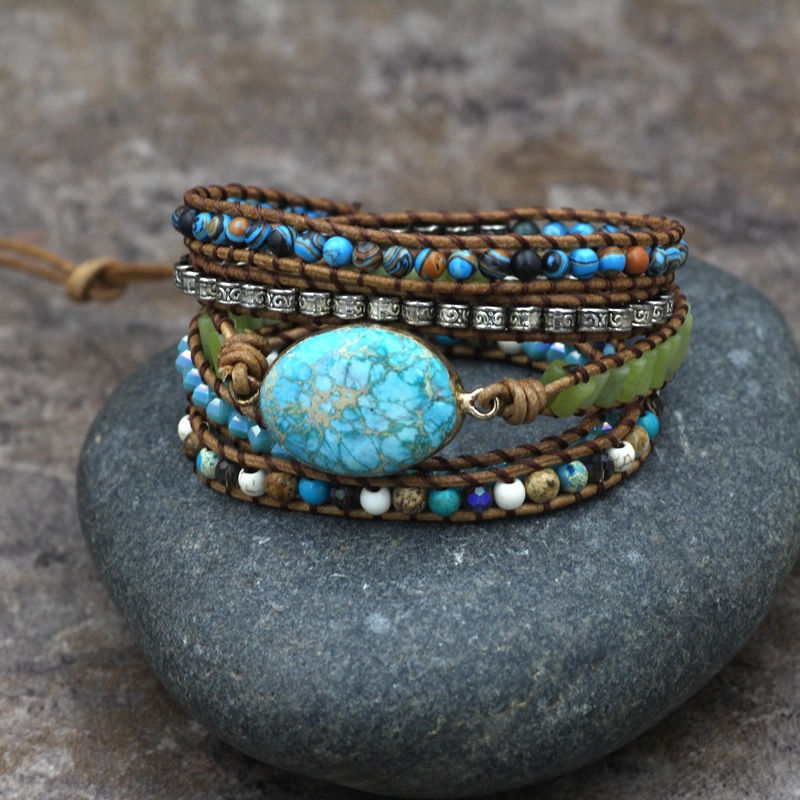 Imperial Turquoise Hand Woven Leather Bracelet