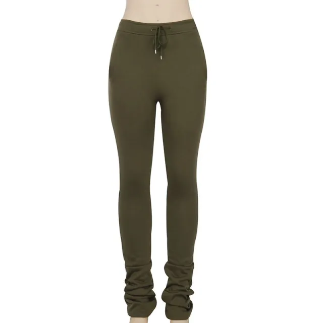 Elastic high waist pleated drawstring slacks Green - Shop at LoveMi