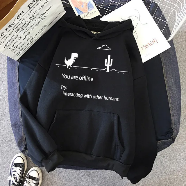 Autumn New Harajuku Kpop Women's Retro Hoodie Dinosaur Long Black - Shop at LoveMi