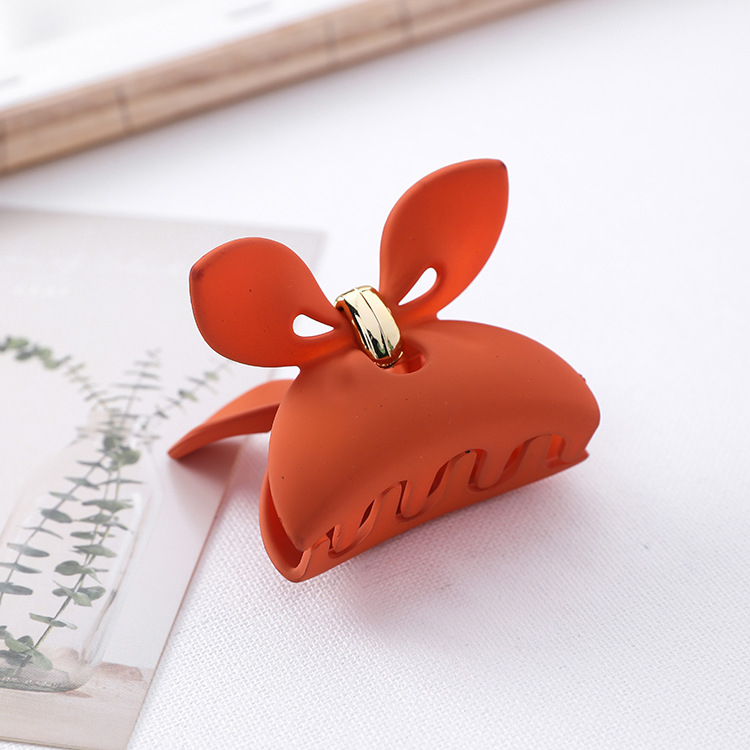 Bow resin grip clip solid color matte rabbit ears hair clip Orange - Shop at LoveMi
