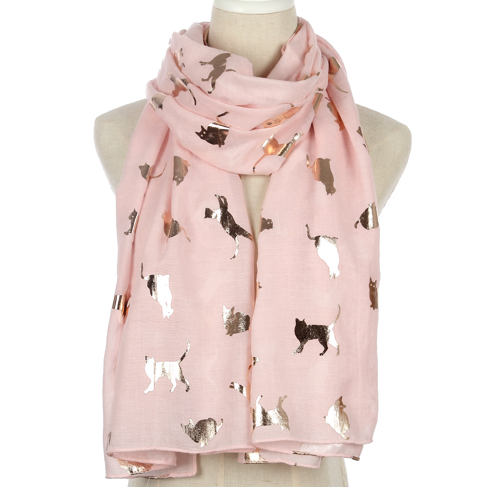 Big cat bronzing printed polyester scarf