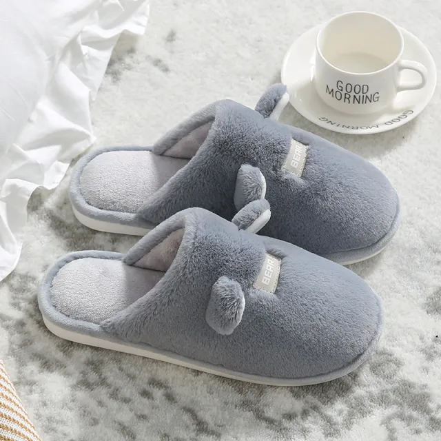 Couple indoor non slip warm cotton slippers Grey - Shop at LoveMi