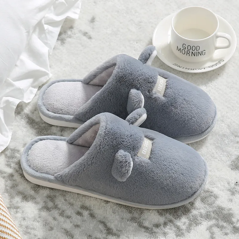 Couple indoor non-slip warm cotton slippers - Grey