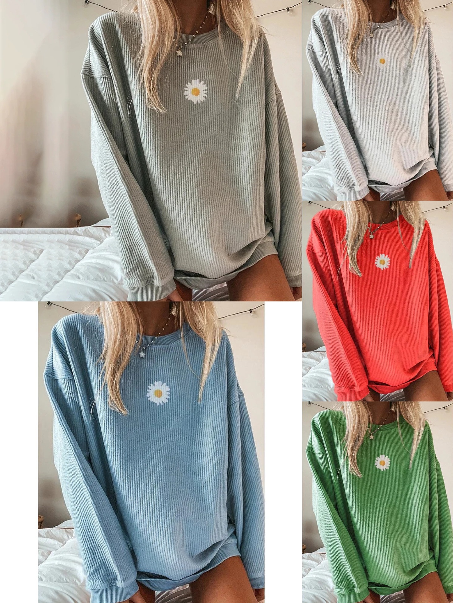Long sleeve thick casual printed round neck loose T-shirt