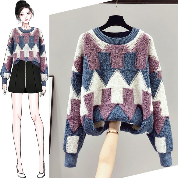 Loose padded base ladies turtleneck sweater coat